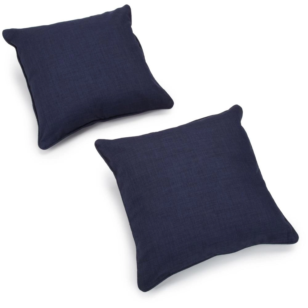 18-inch Double-corded Solid Outdoor Spun Polyester Square Throw Pillows with Inserts (Set of 2), Azul
