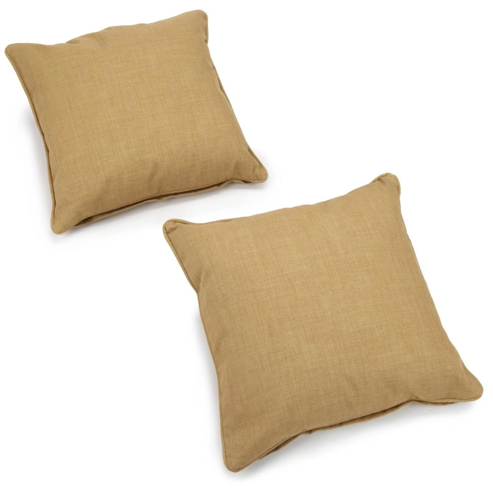 18-inch Double-corded Solid Outdoor Spun Polyester Square Throw Pillows with Inserts (Set of 2), Wheat