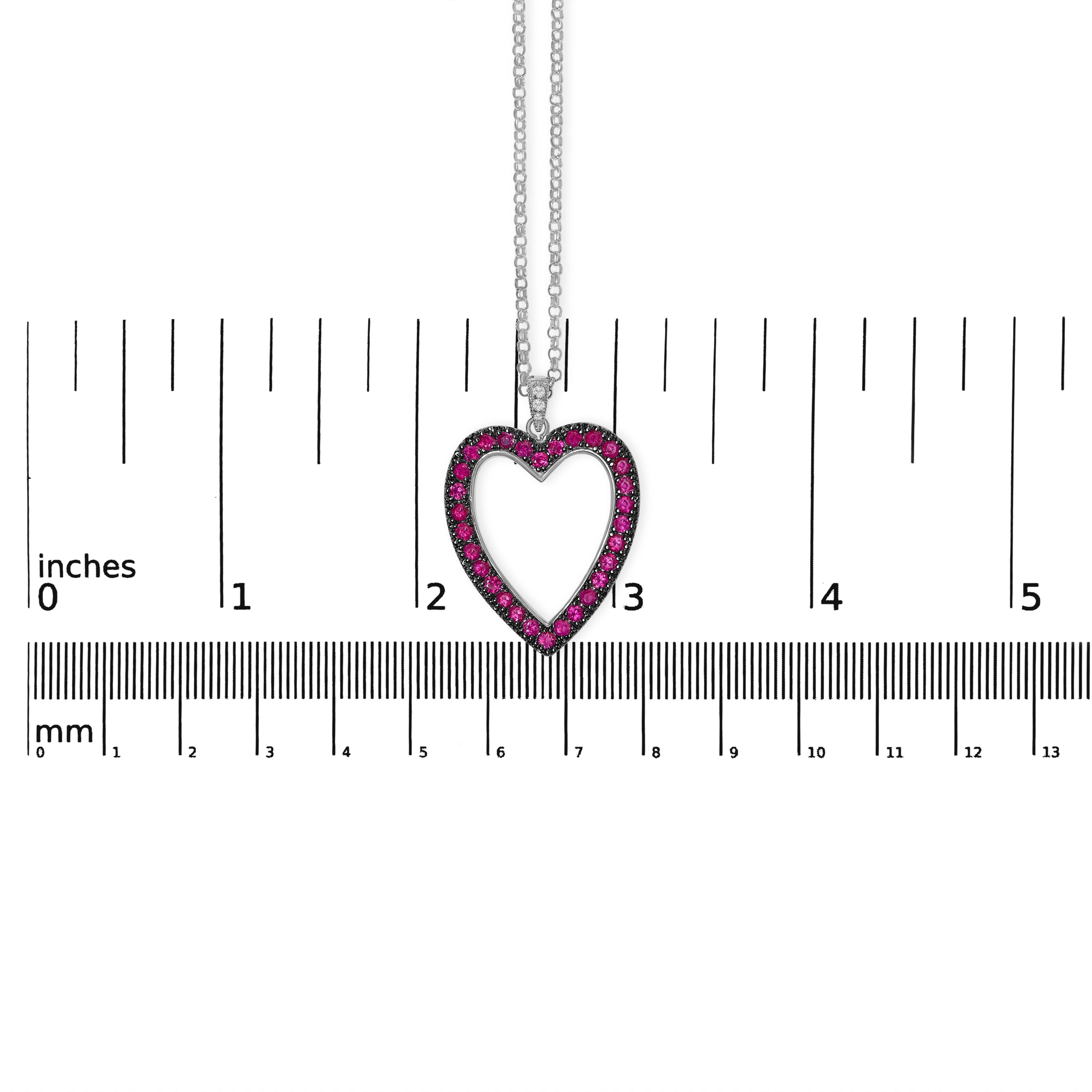18K 1/3 Cttw Diamond and Red Ruby Open Heart with Black Rhodium 18" Pendant Necklace