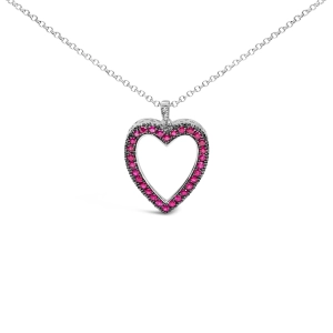 18K 1/3 Cttw Diamond and Red Ruby Open Heart with Black Rhodium 18" Pendant Necklace