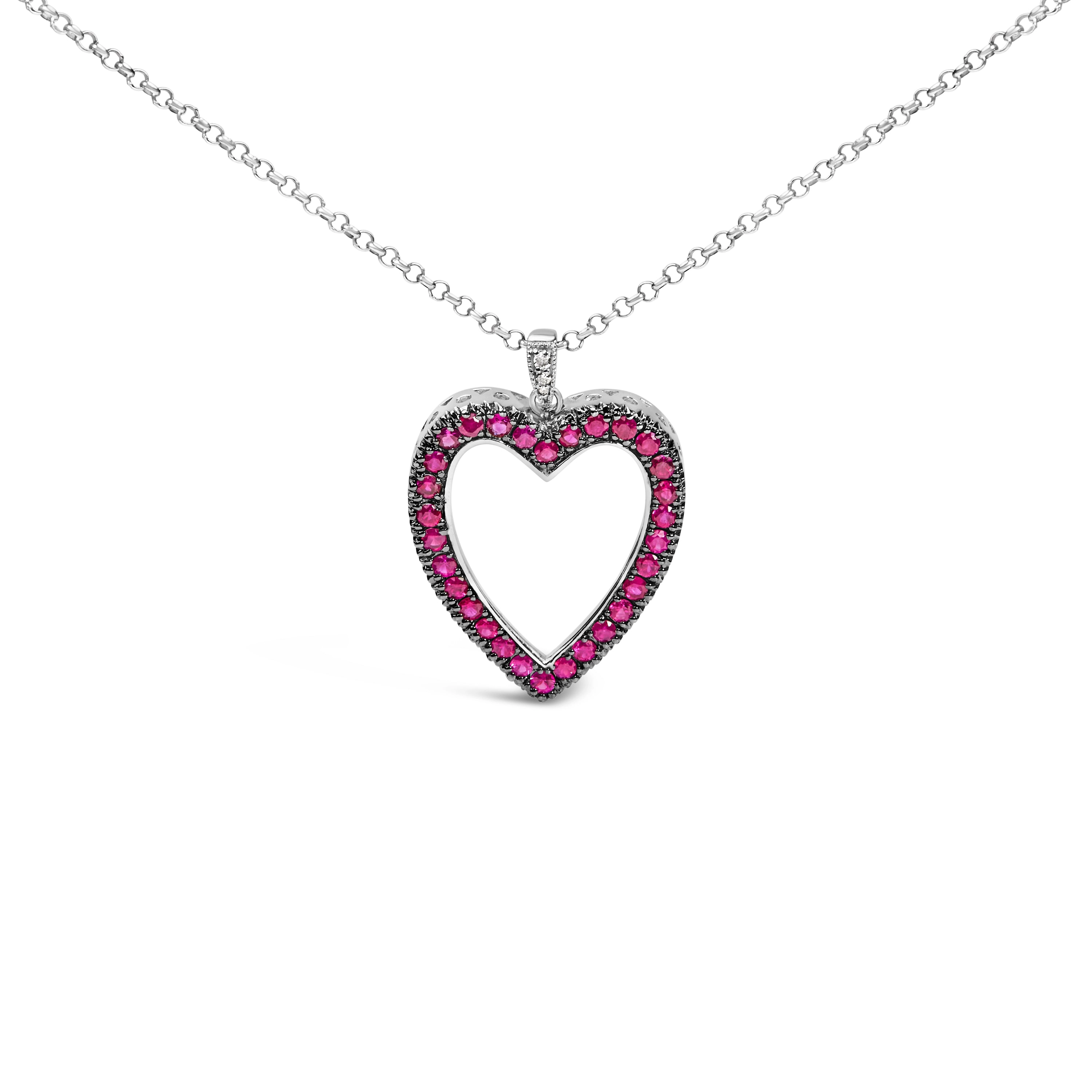 18K 1/3 Cttw Diamond and Red Ruby Open Heart with Black Rhodium 18" Pendant Necklace