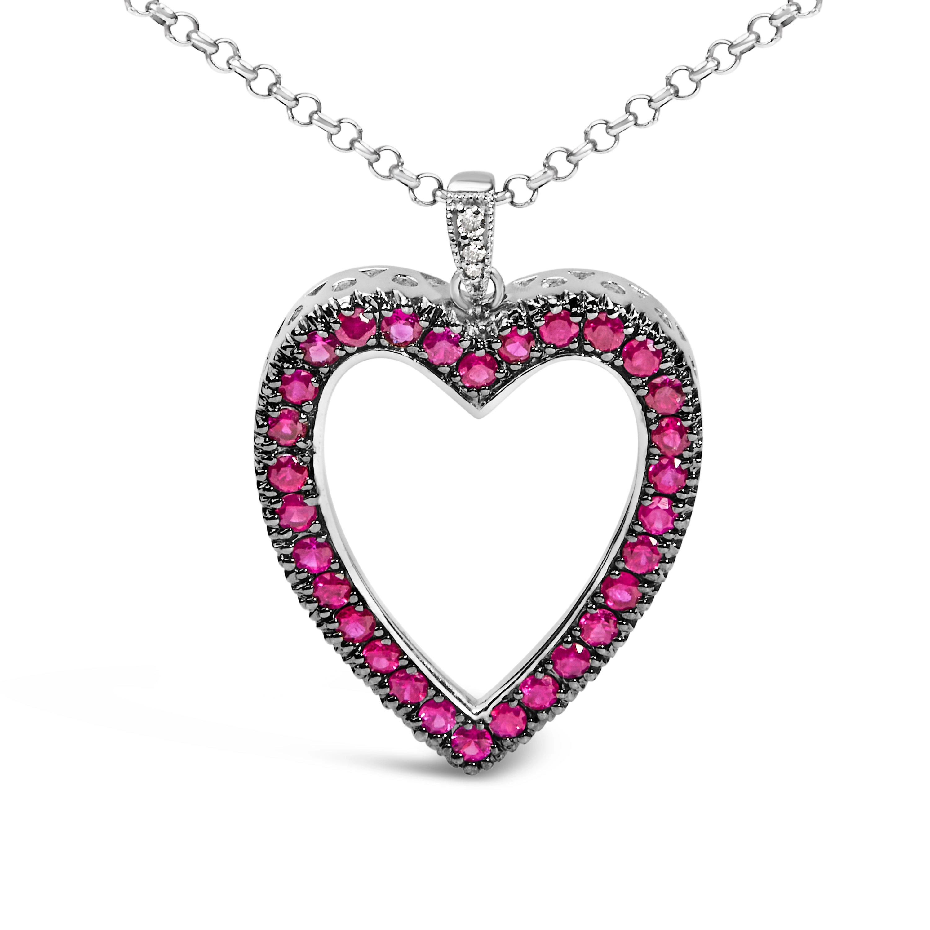 18K 1/3 Cttw Diamond and Red Ruby Open Heart with Black Rhodium 18" Pendant Necklace