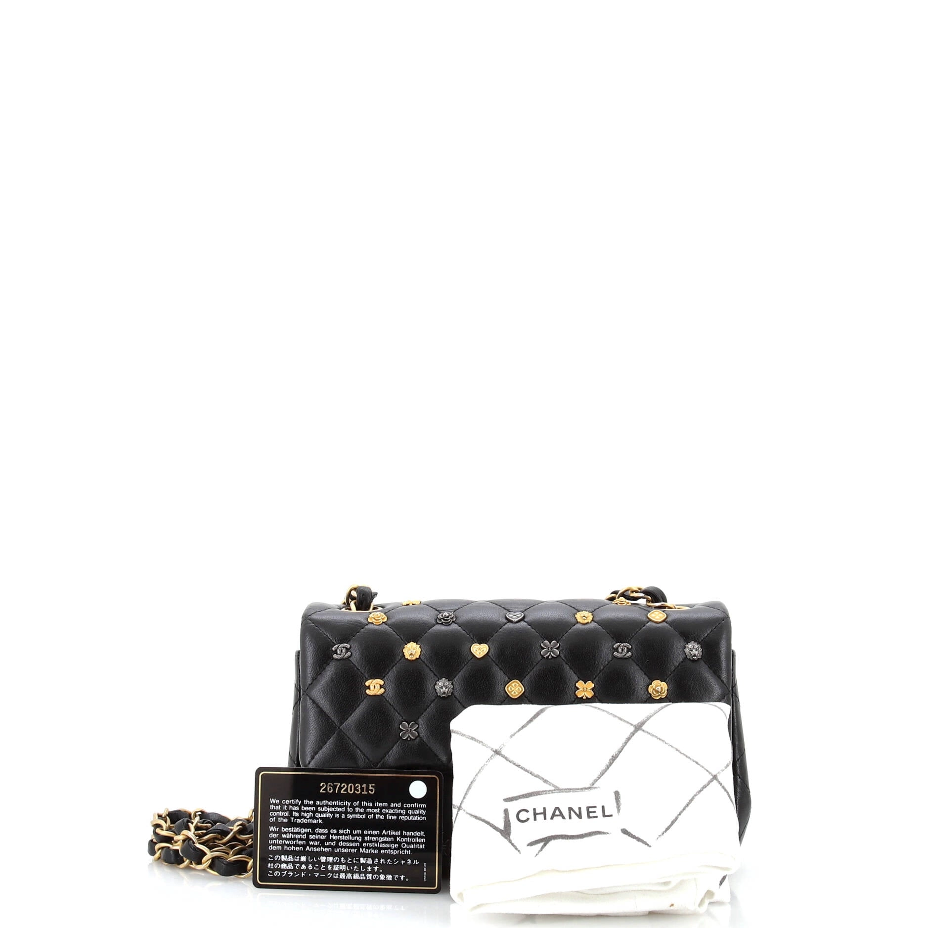 18K Charms Classic Single Flap Bag Quilted Lambskin Mini