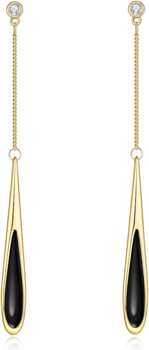 18K Gold Black Onyx Tear Drop Earrings