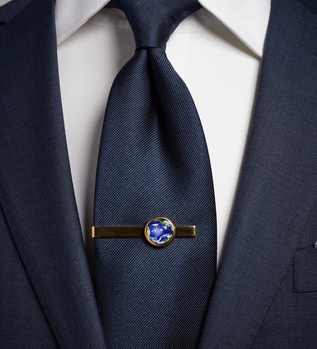 18k Gold Blue Map Tie Bar
