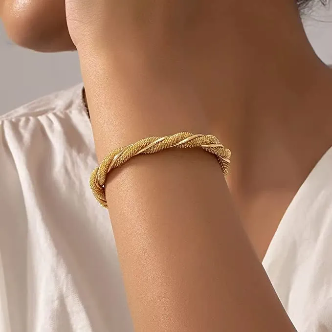 18k Gold Cuff Textured Cuff Bracelet