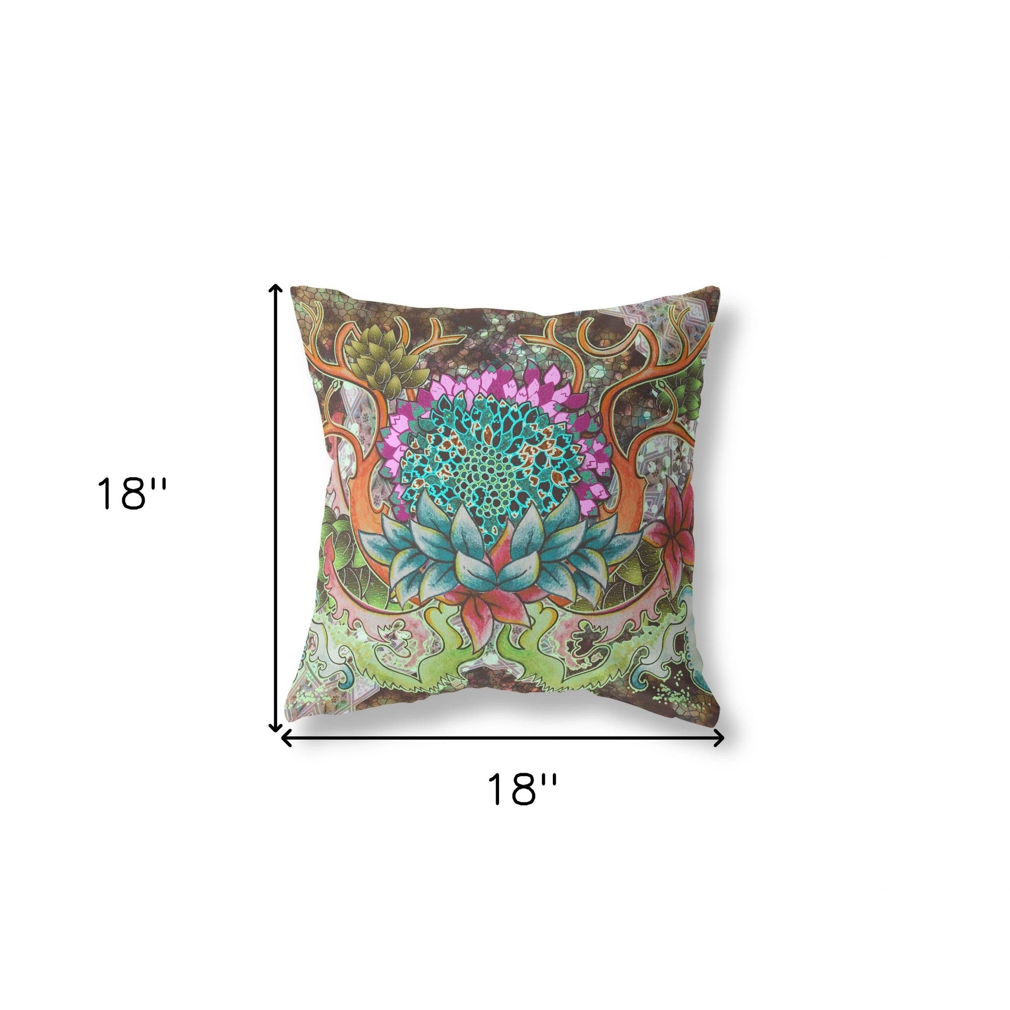 18"x18" Green Pink Blue Zippered Suede Geometric Throw Pillow