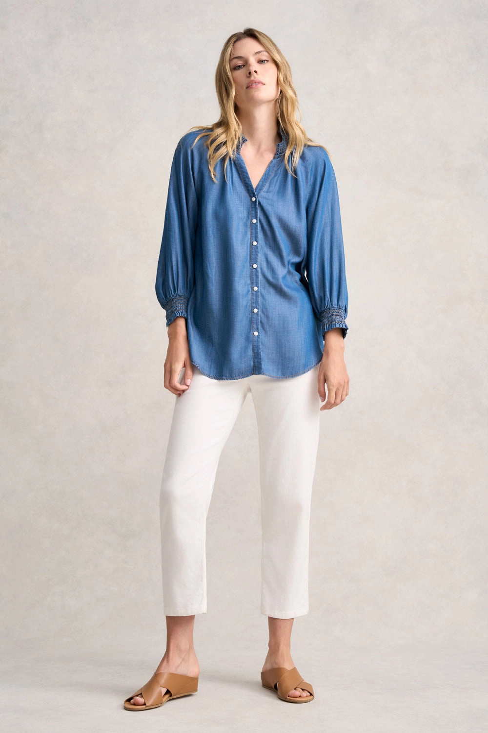 3/4 Sleeve Chambray Shirt - Denim Chambray