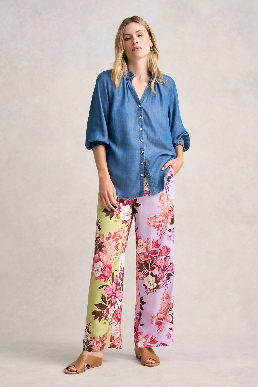 3/4 Sleeve Chambray Shirt - Denim Chambray
