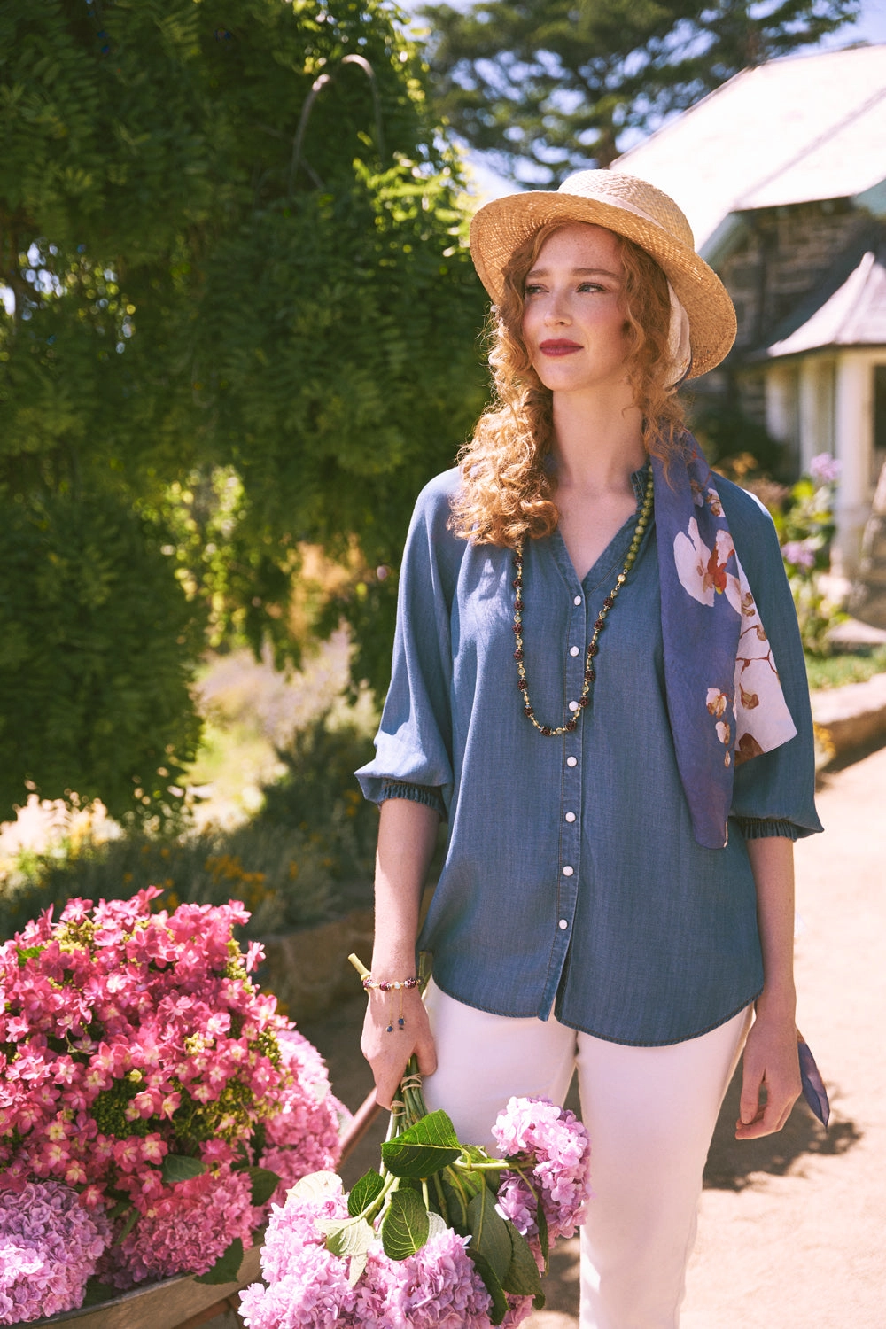 3/4 Sleeve Chambray Shirt - Denim Chambray