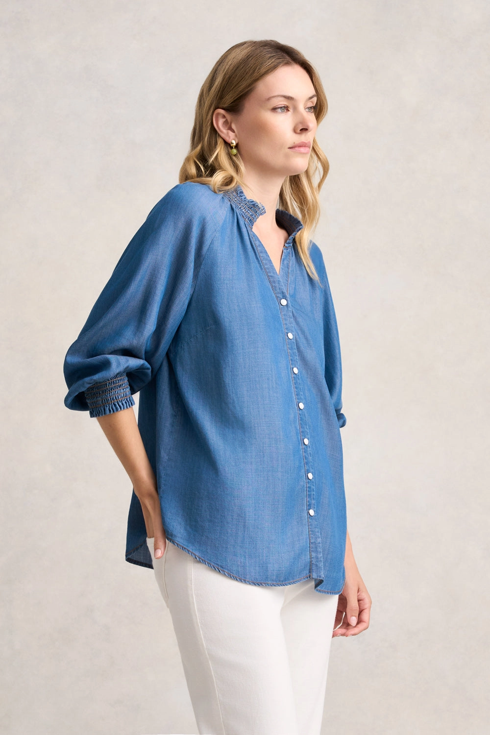 3/4 Sleeve Chambray Shirt - Denim Chambray