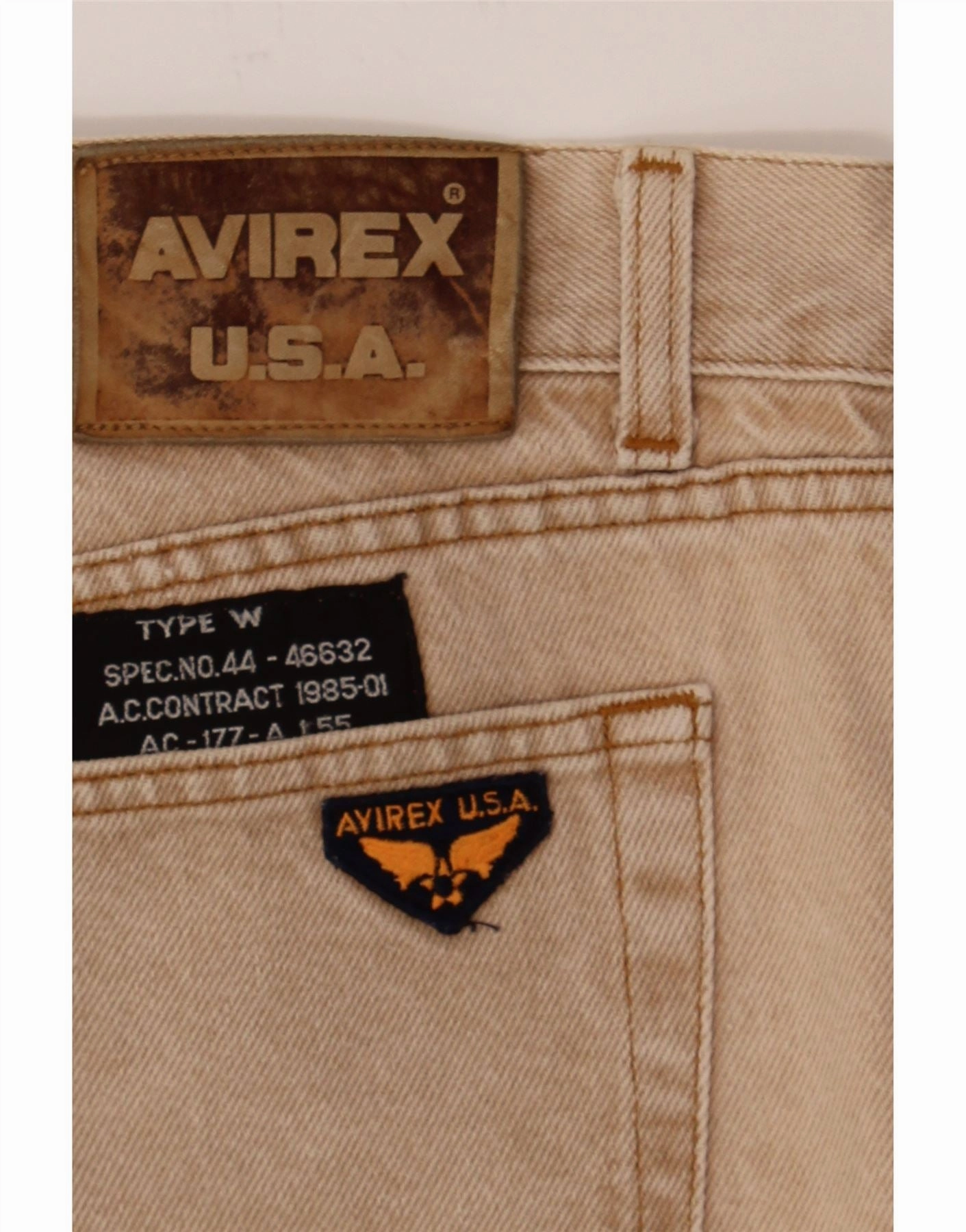 AVIREX Mens Straight Jeans W40 L31 Beige Cotton