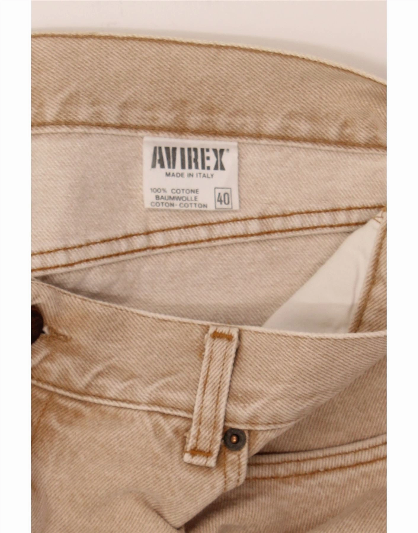 AVIREX Mens Straight Jeans W40 L31 Beige Cotton