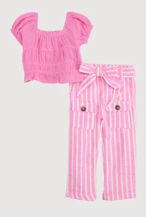 Baby Girls 12-24M Gauze Knit Peplum Top and Striped Pants