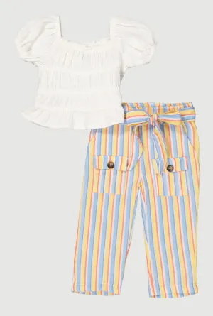 Baby Girls 12-24M Gauze Knit Peplum Top and Striped Pants