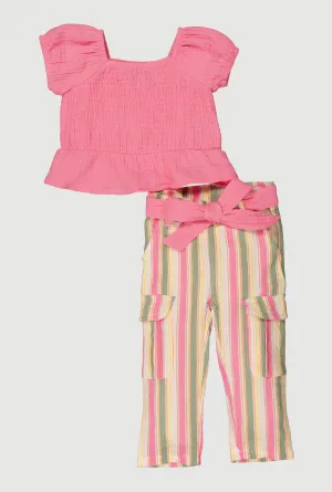 Baby Girls 12-24M Peplum Top and Striped Cargo Pants