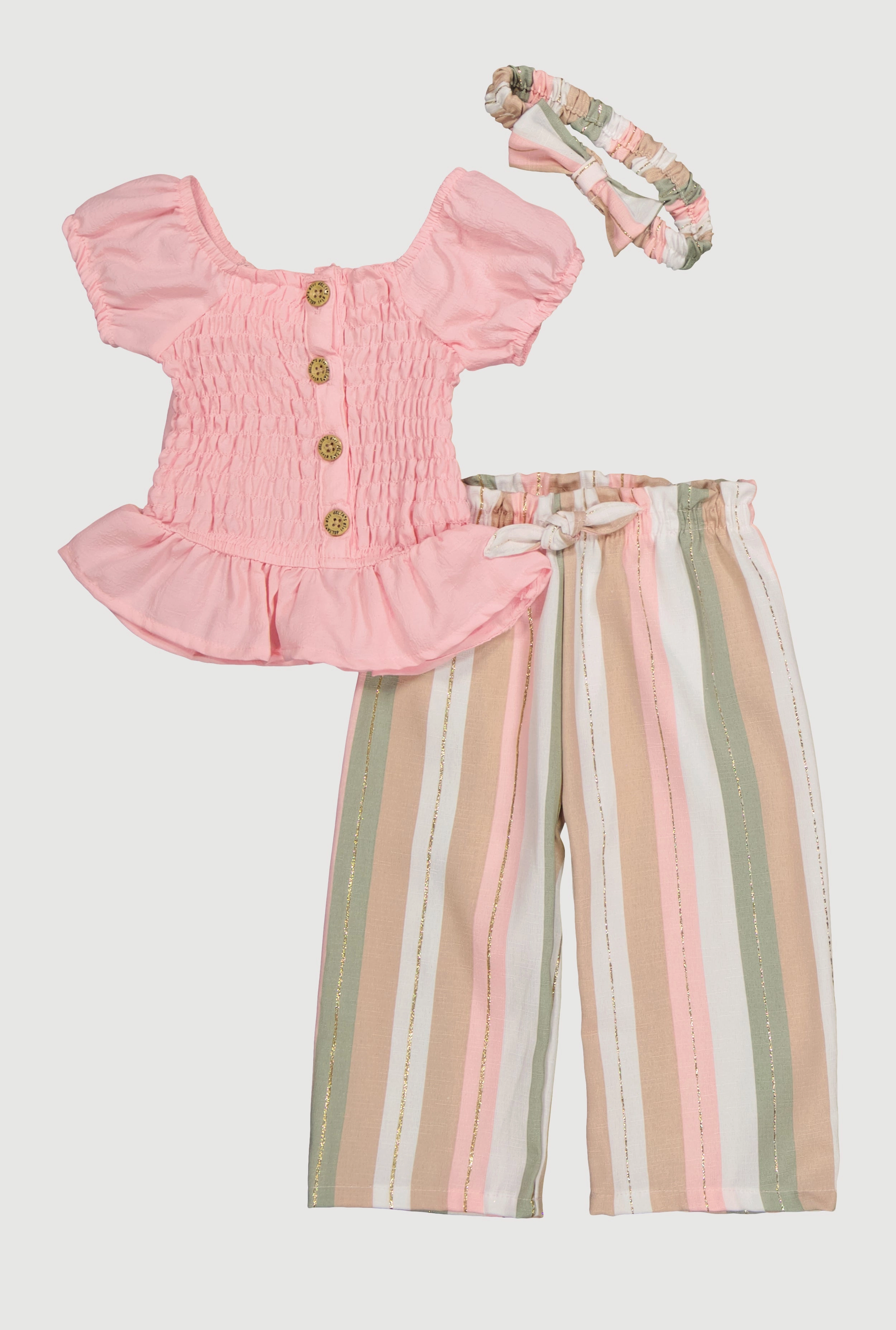 Baby Girls 12-24M Smocked Button Front Top and Striped Pants Set