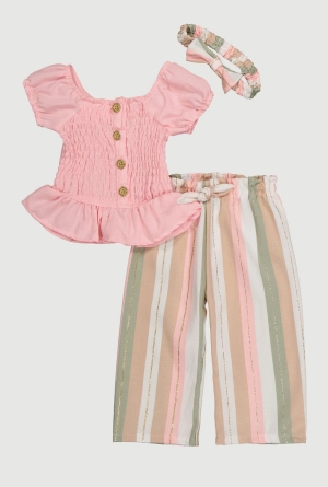 Baby Girls 12-24M Smocked Button Front Top and Striped Pants Set