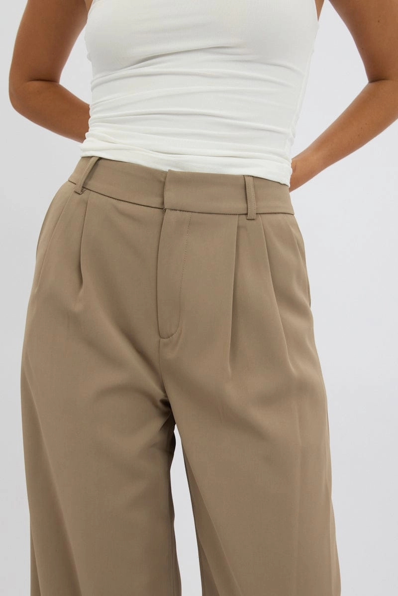 Beige Tailored Pants Mid Rise