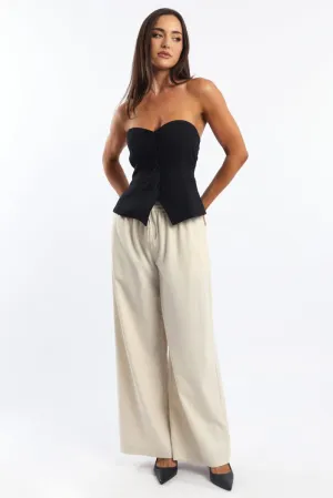 Beige Wide Leg Pants Elasticated Waist