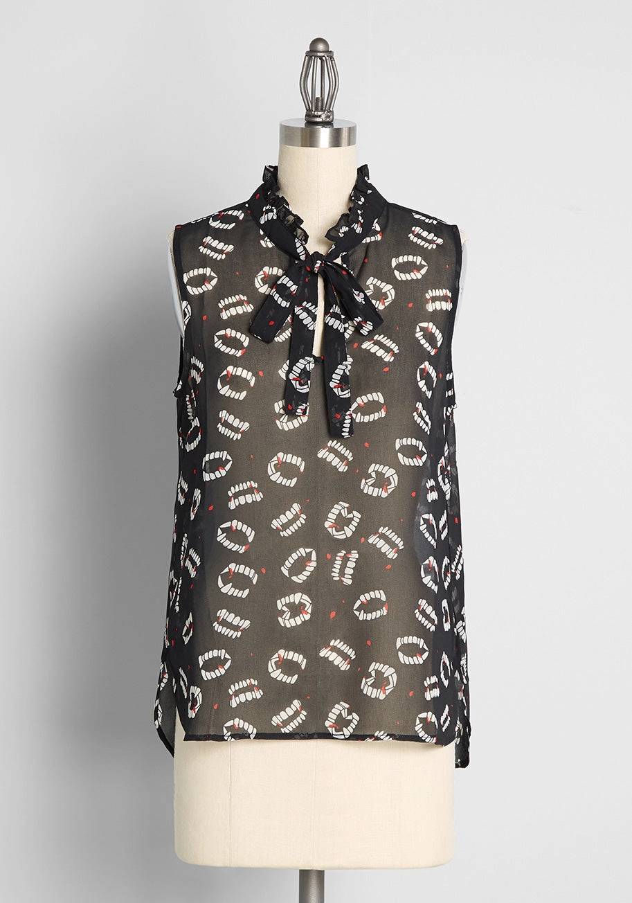 Bite Me I'm Fang-tastic Tie-Neck Blouse