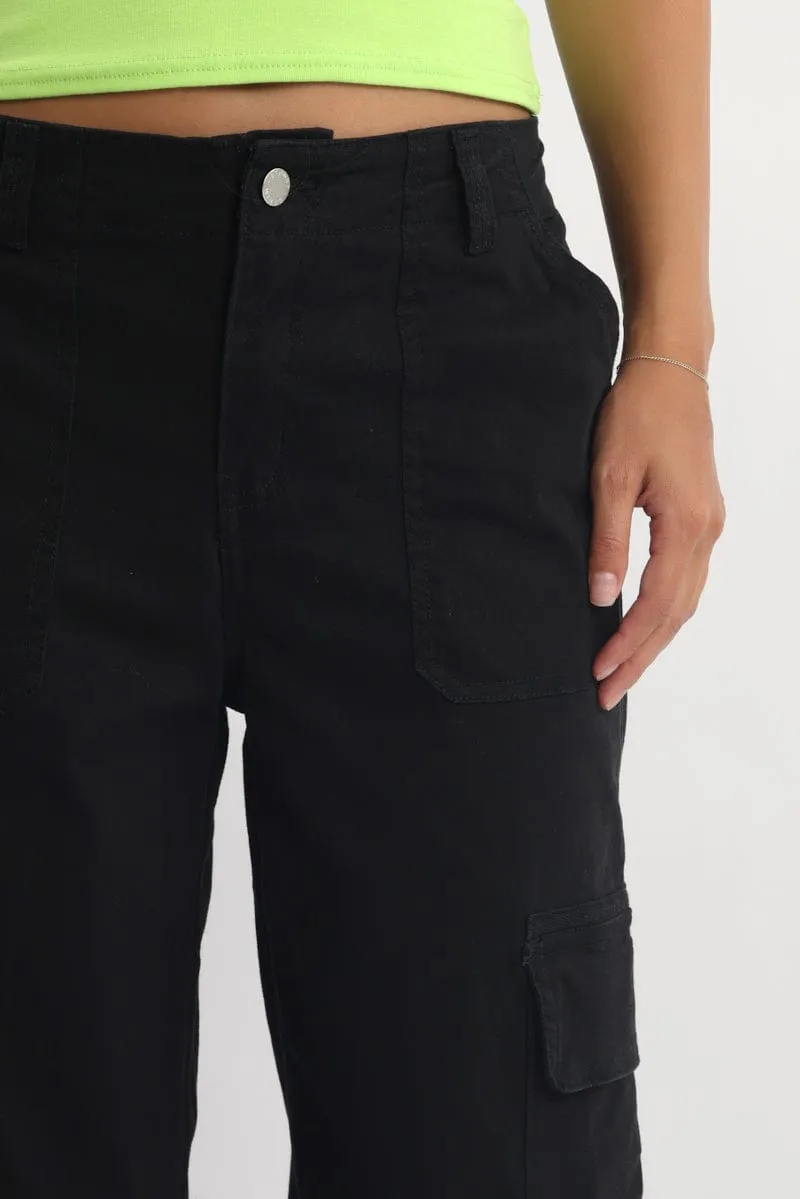 Black Cargo Pants Mid Rise