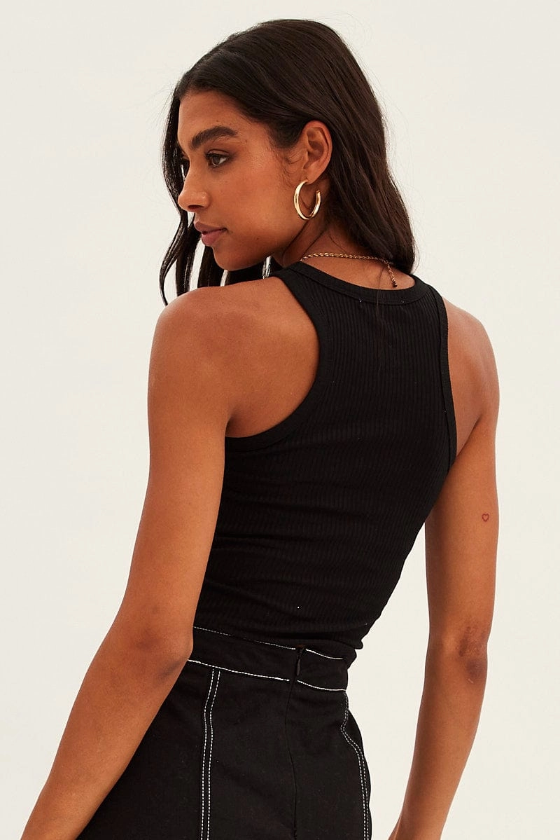Black Crop Tank Embroidered Sleeveless