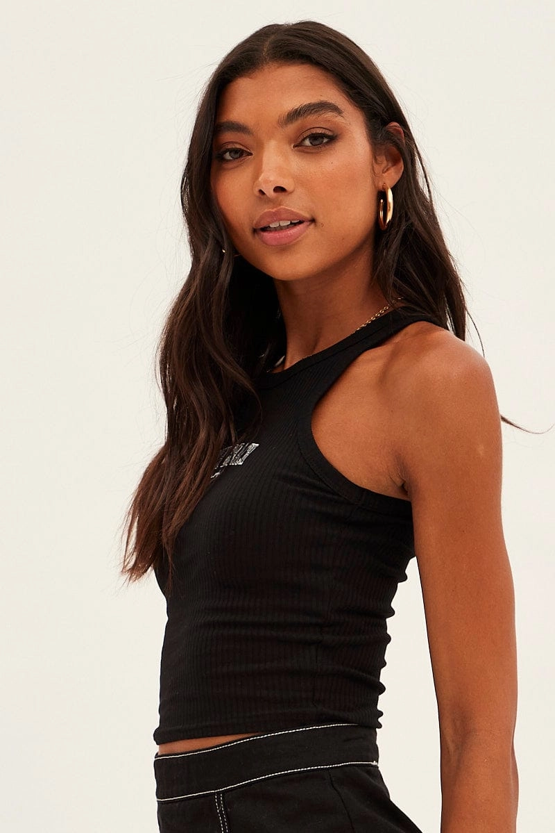 Black Crop Tank Embroidered Sleeveless