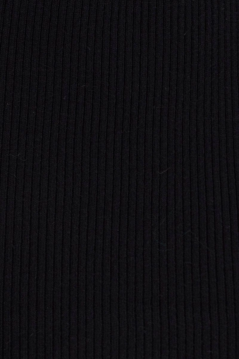 Black Knit Skirt High Rise Ribbed Midi