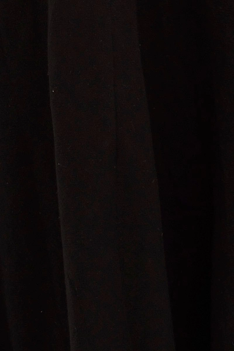 Black Linen Blend Waist Tie Slip Midi Skirt