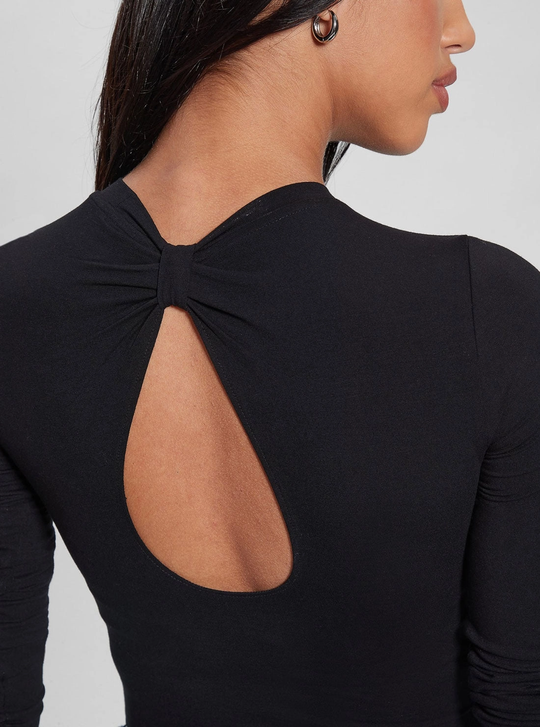 Black Rhinestone Logo Bodysuit Top