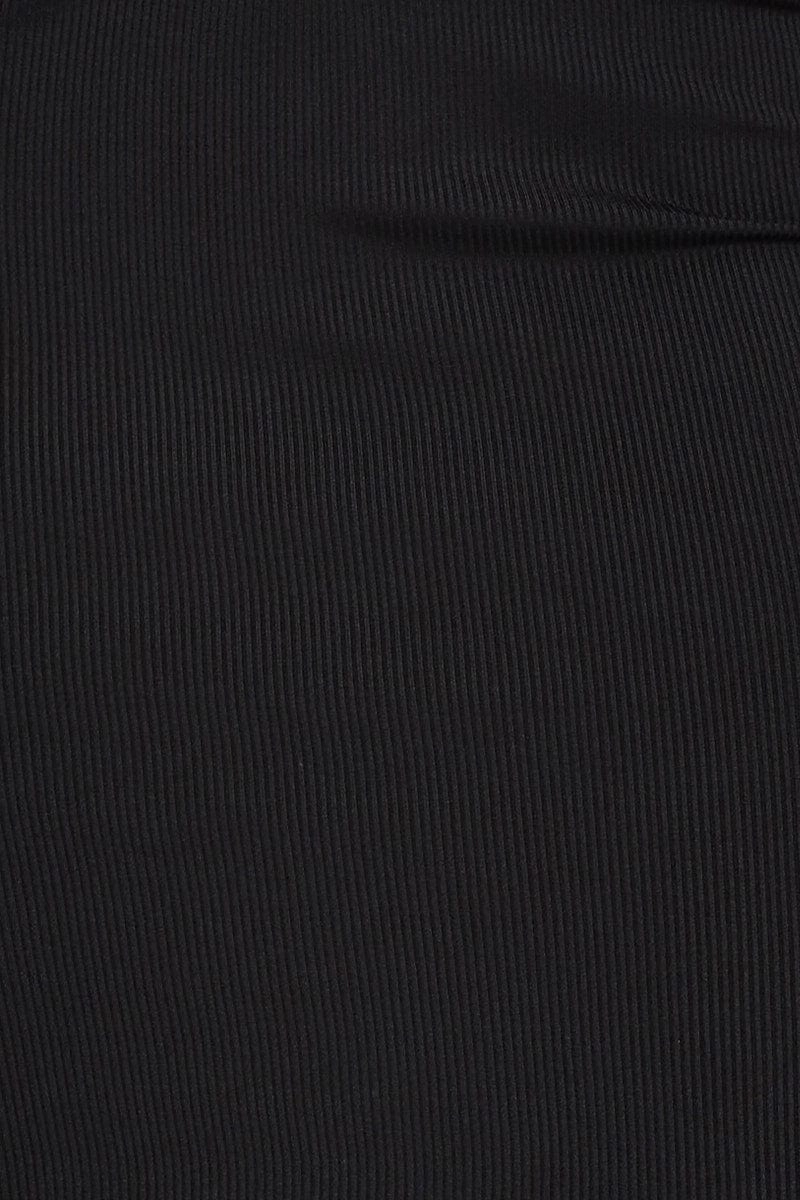 Black Ribbed Bodycon Midi Skirt