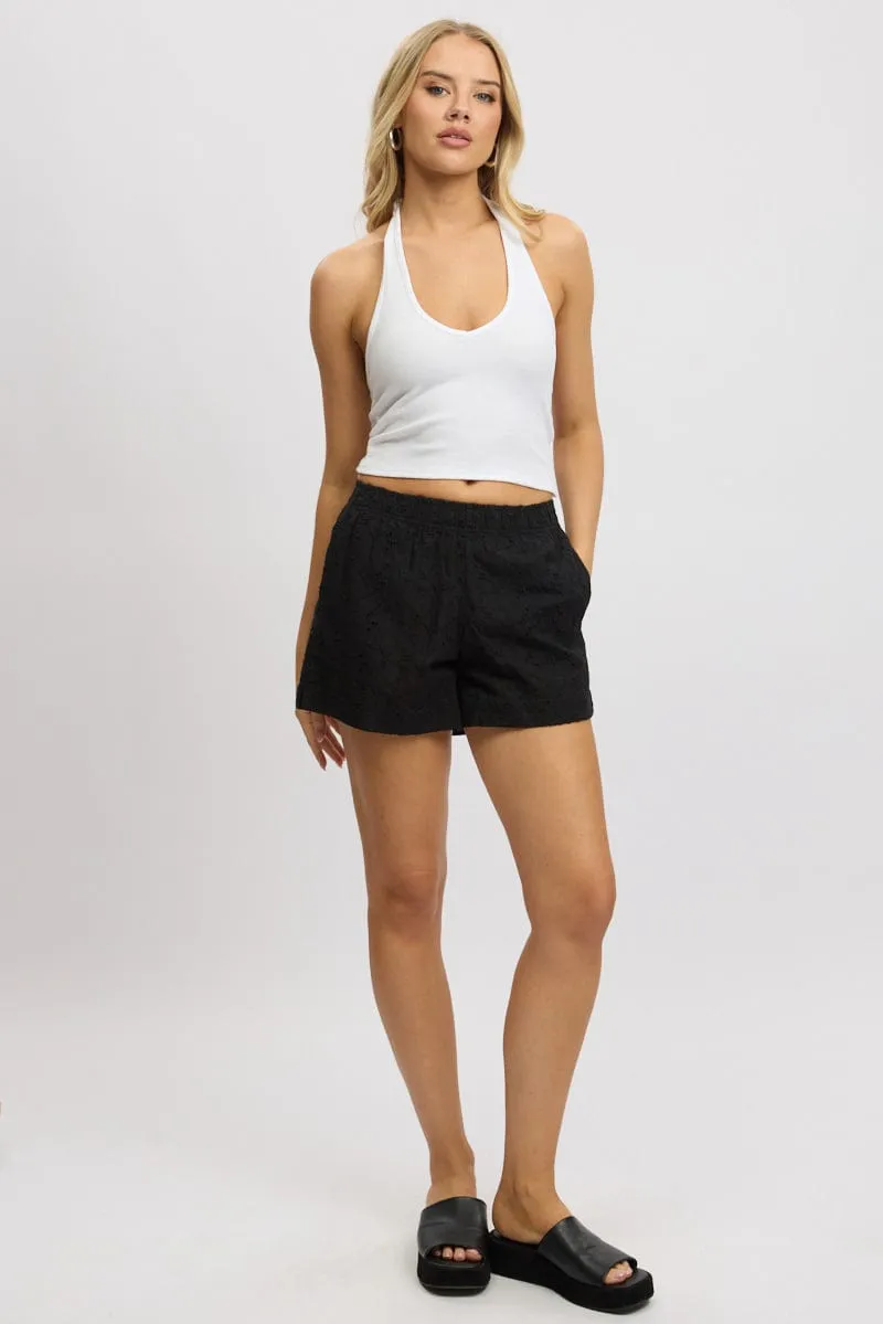 Black Shorts Mid Rise Eyelet Fabric