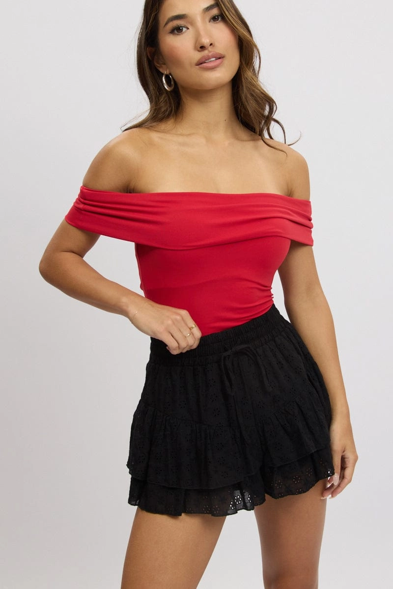 Black Skort Skirt Mini Eyelet Fabric