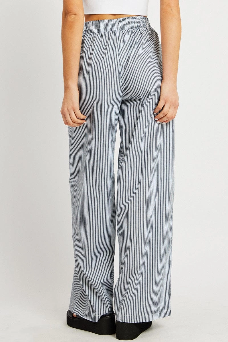 Black Stripe Wide Leg Pants Elasticated Waist