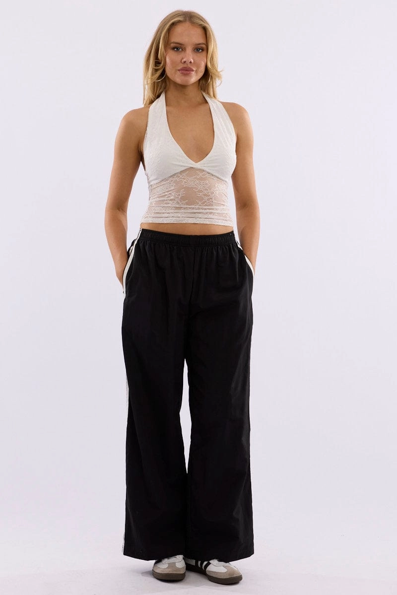 Black Track Pants Side Stripe