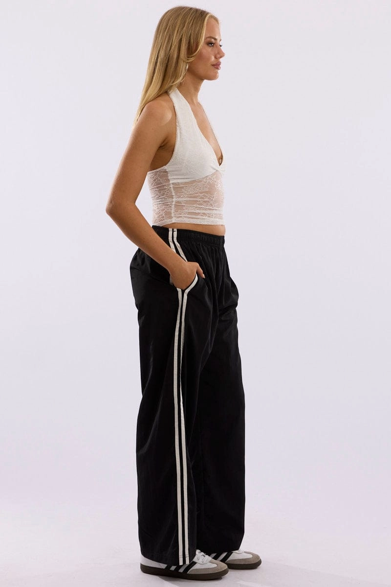 Black Track Pants Side Stripe