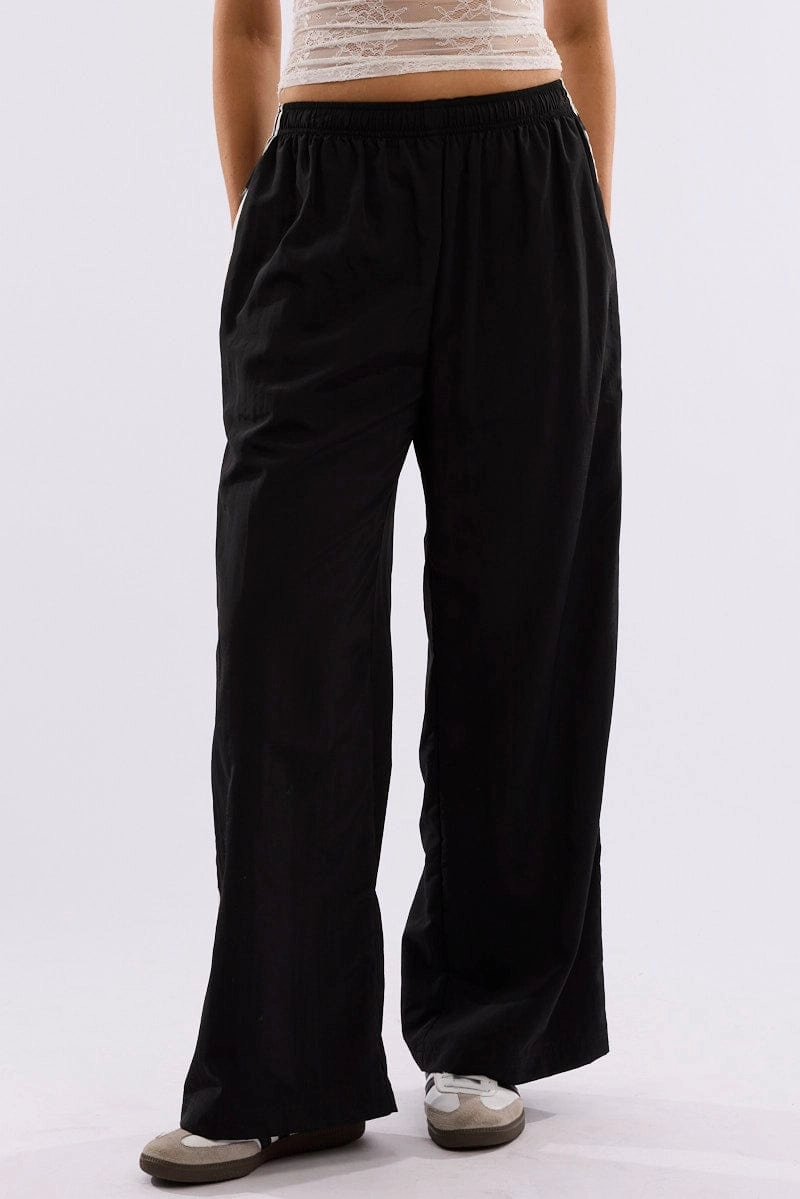 Black Track Pants Side Stripe