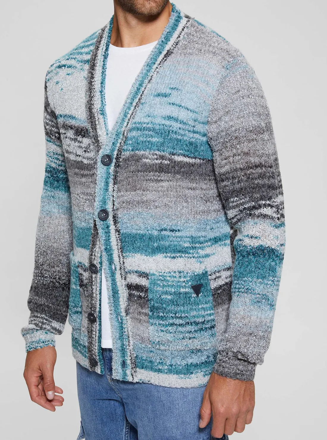 Blue Edoardo Space Dye Knit Cardigan