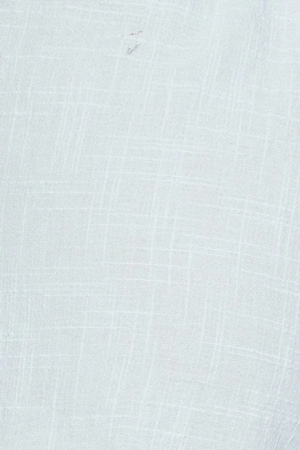 Blue High Waist Linen Blend Elastic Waist Frill Hem Short