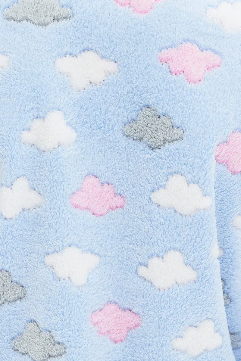 Blue Print Fluffy PJ Cloud Print Cosy Pyjama Set