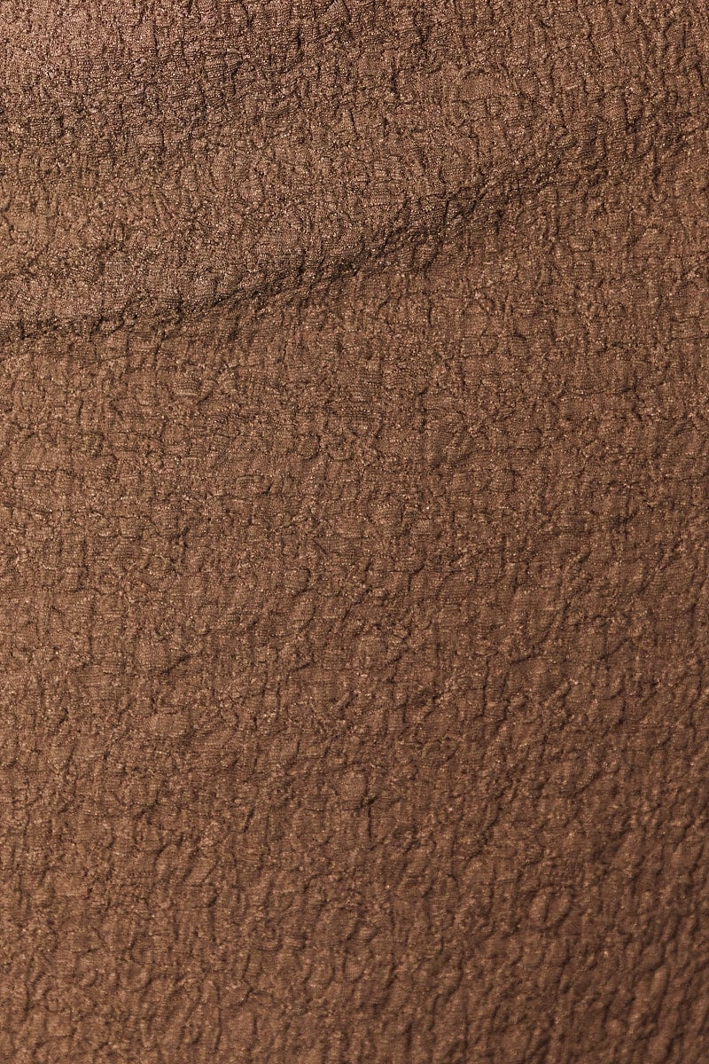 Brown Midi Skirt Elastic Waist Textured