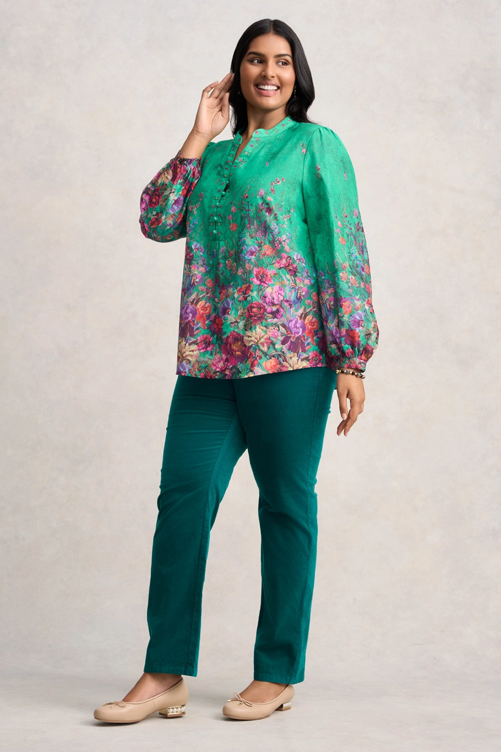 Cotton Silk Blouse - Jade Botanical Print