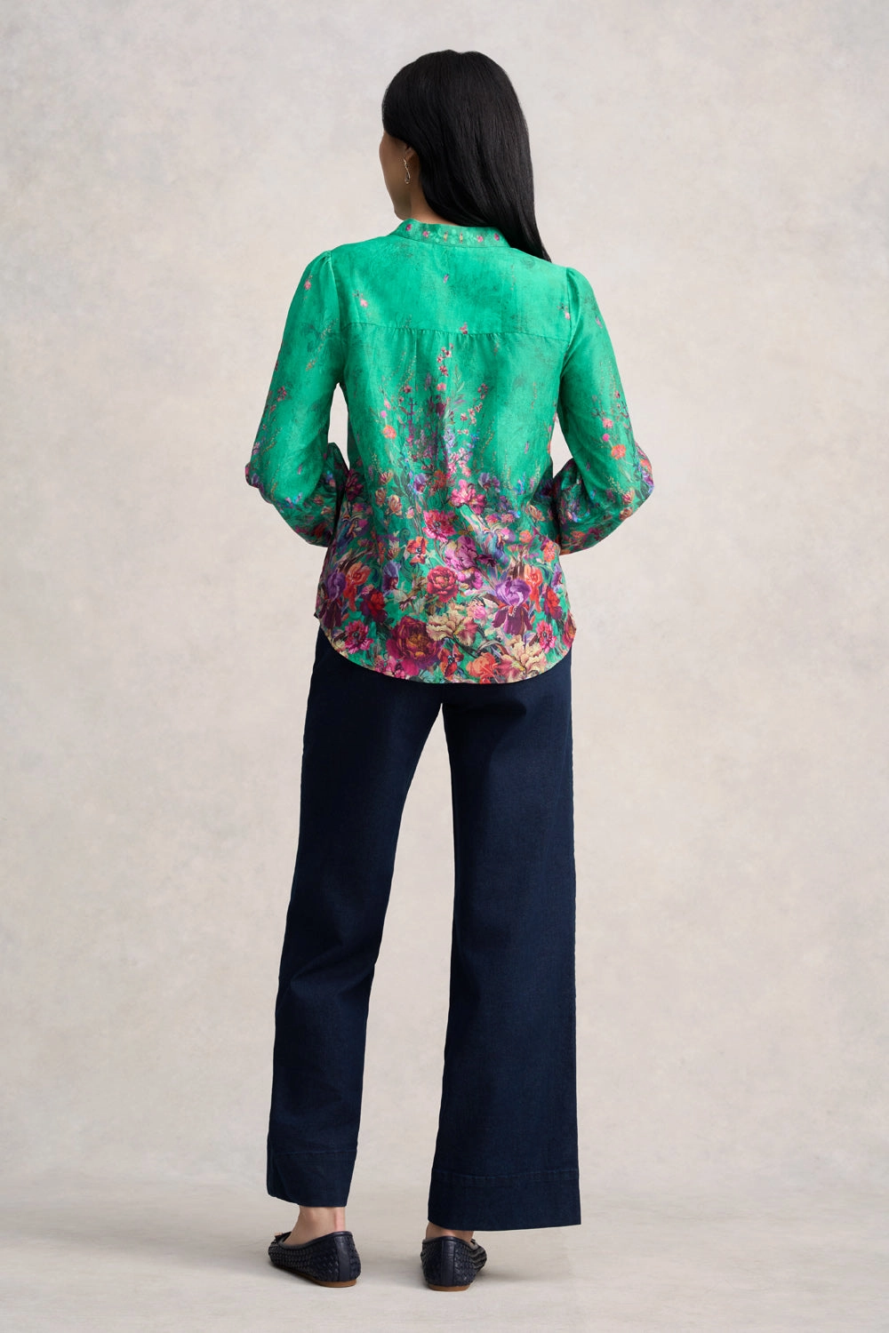 Cotton Silk Blouse - Jade Botanical Print