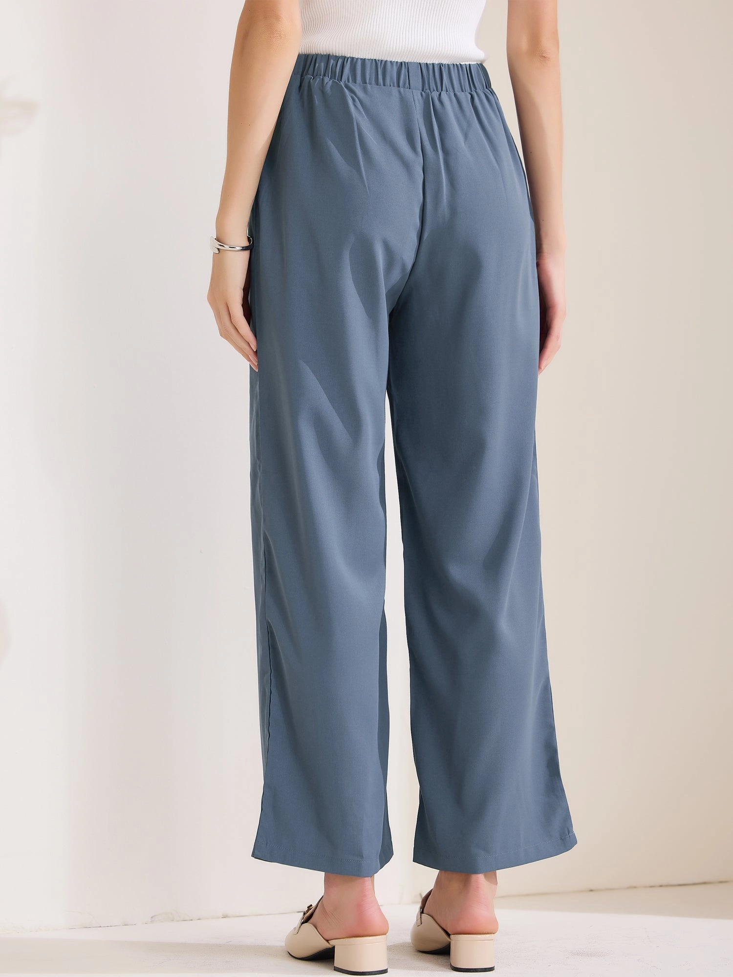 Dressy Casual Wide Leg Pocketed Business Work Suit Pants