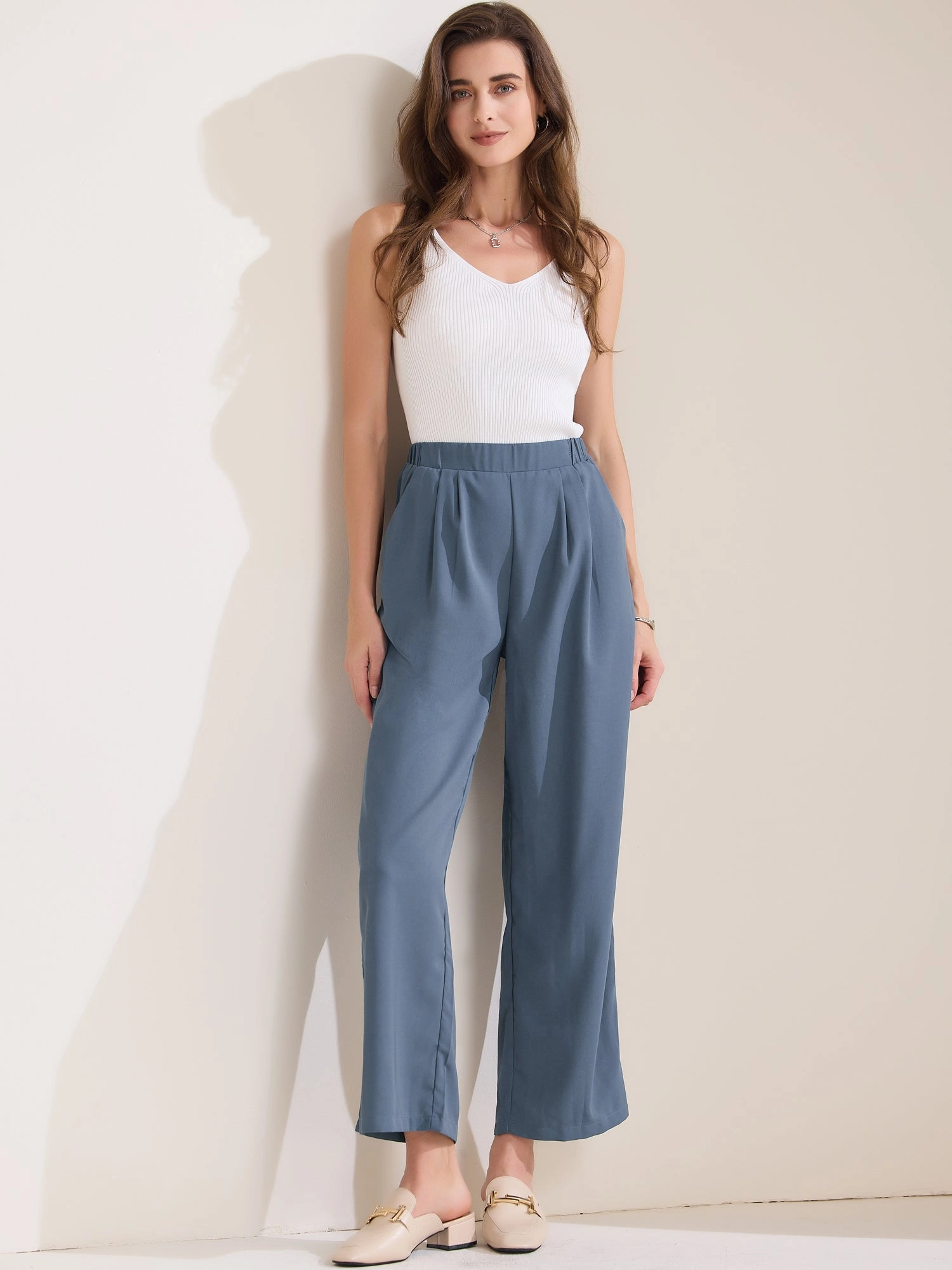 Dressy Casual Wide Leg Pocketed Business Work Suit Pants