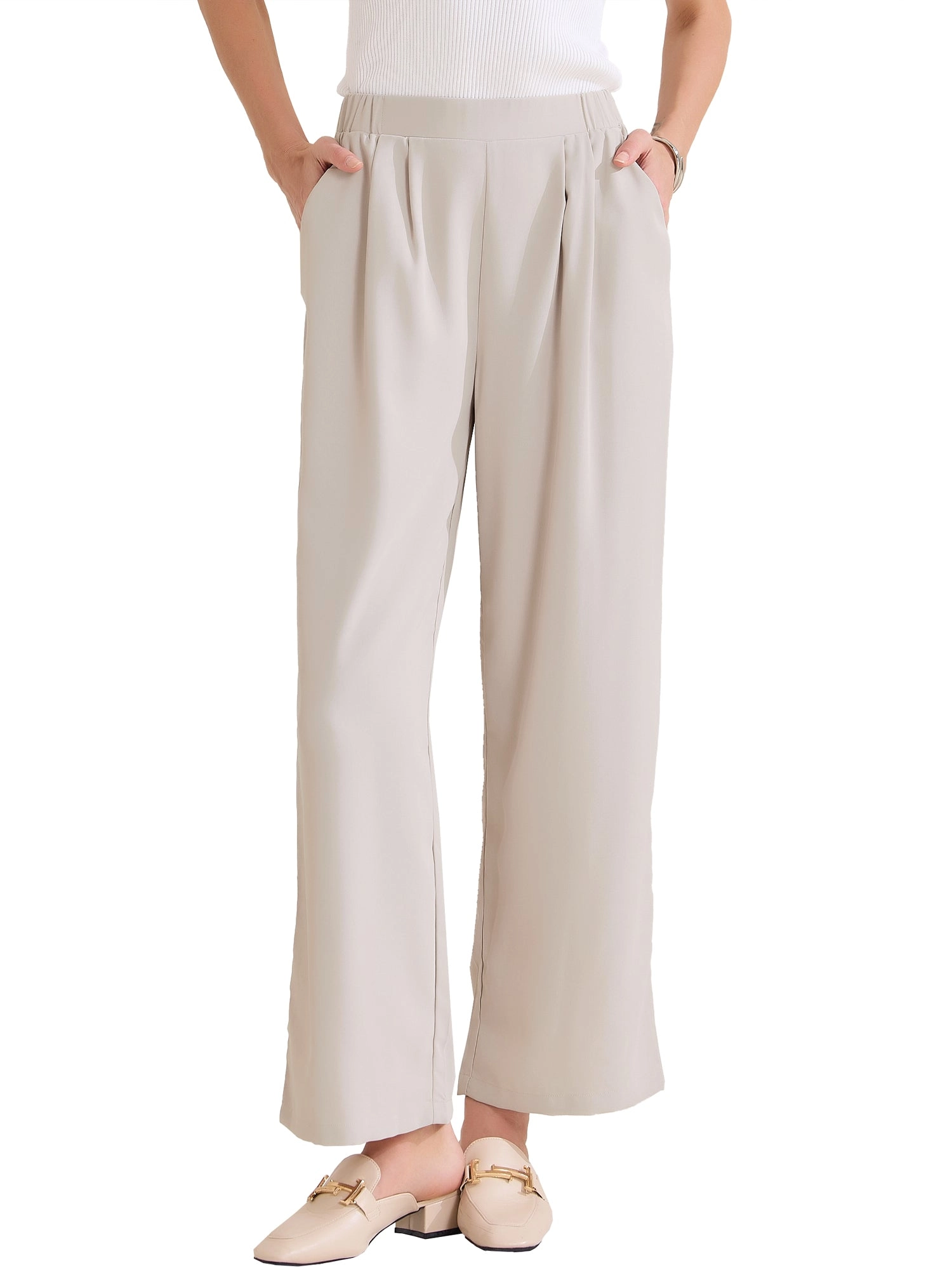 Dressy Casual Wide Leg Pocketed Business Work Suit Pants