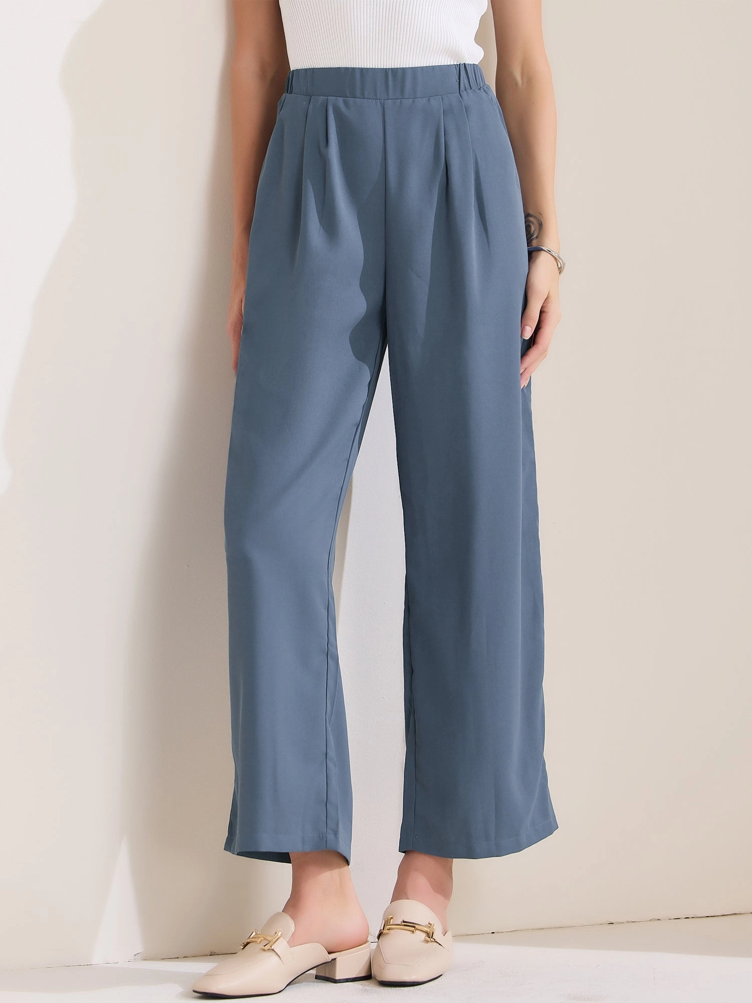 Dressy Casual Wide Leg Pocketed Business Work Suit Pants