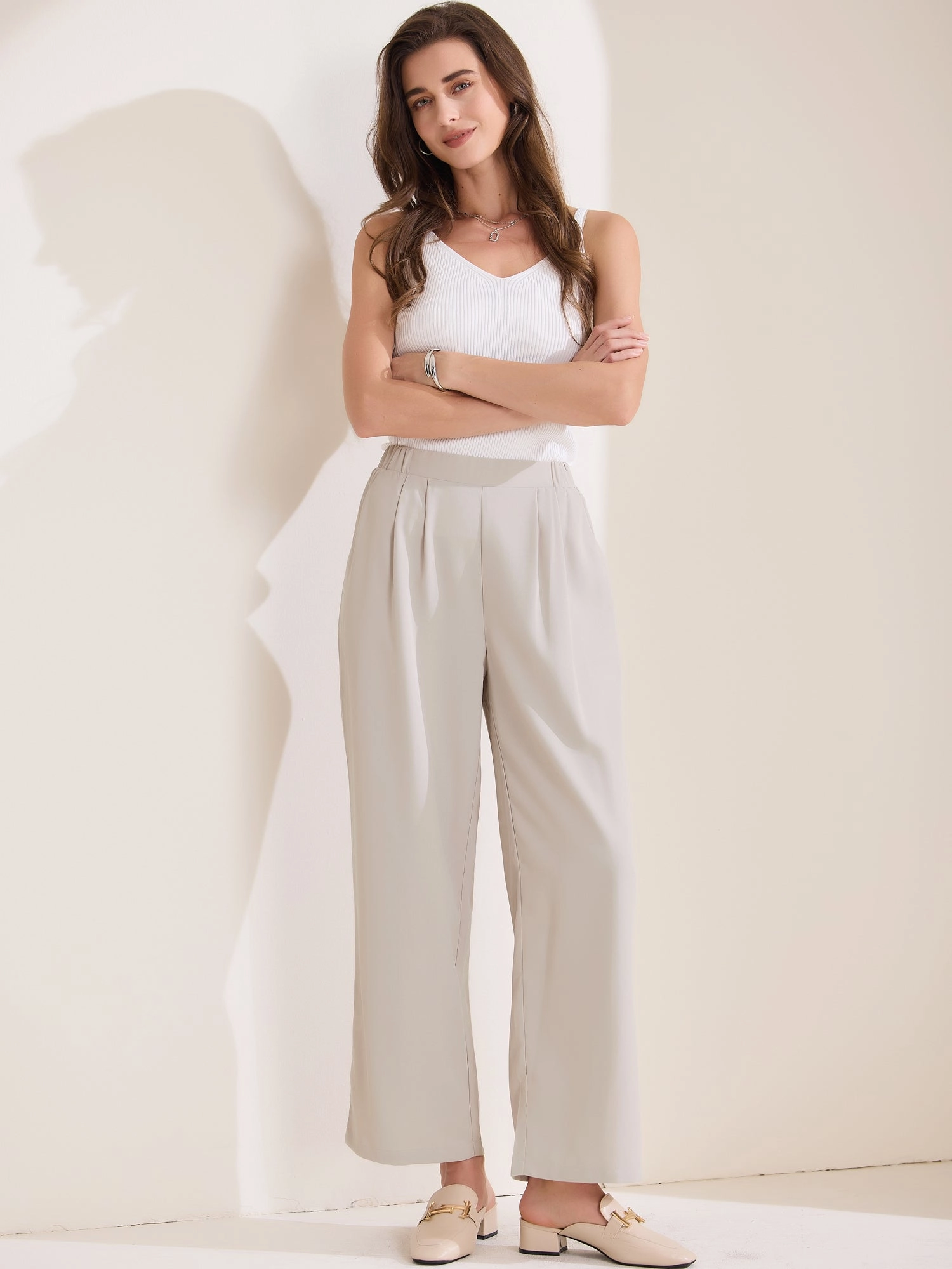 Dressy Casual Wide Leg Pocketed Business Work Suit Pants