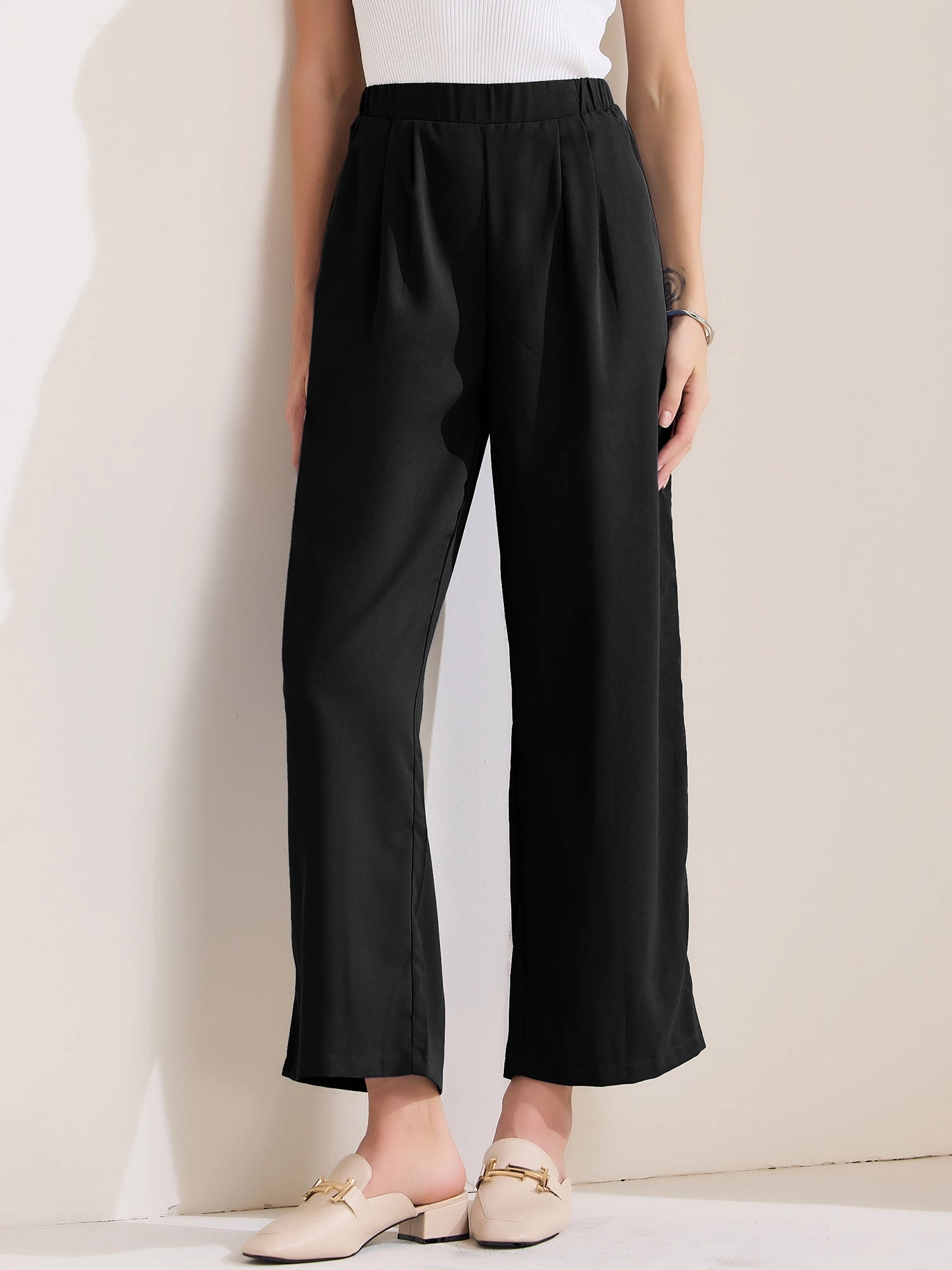 Dressy Casual Wide Leg Pocketed Business Work Suit Pants